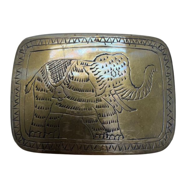 Elastic Black Belt With Brass Elephant Buckle Adjustable Detailed Boho Unique Ha - Picture 2 of 5